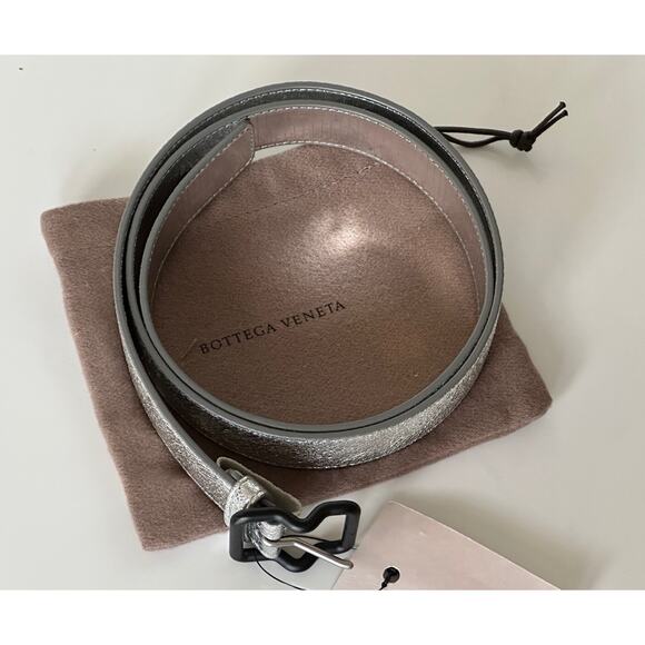 NWT $450 Bottega Veneta Craque Metallic Leather Silver Belt 40/100 IT 691233